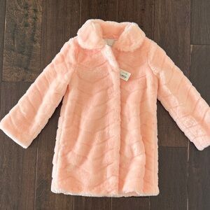 NWT Janie and Jack Girls Chic Pink Chevron Fur Kids Coat! Size 5-6 years